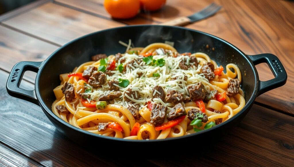 Philly Cheesesteak Pasta Skillet