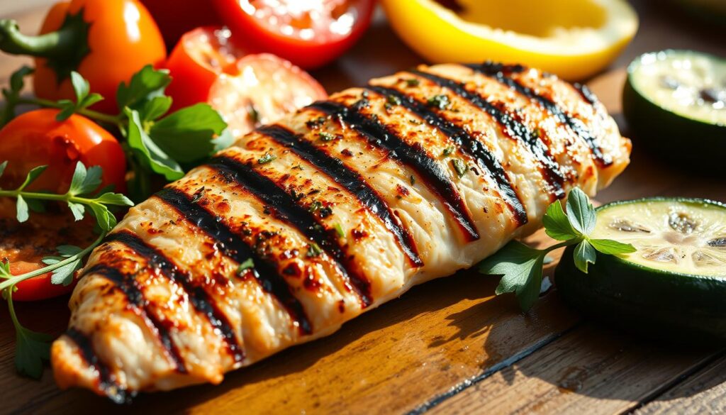 Grilled thin chicken breasts