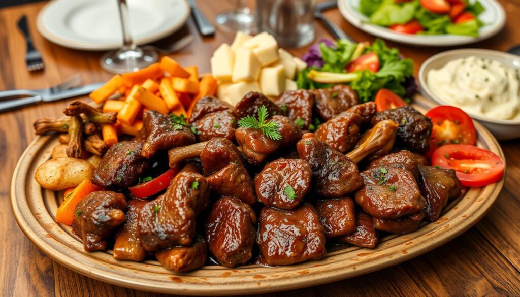 Serving platter with rognons and side dishes