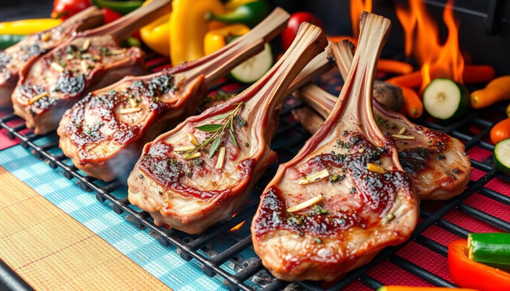 healthy lamb chops on grill mats