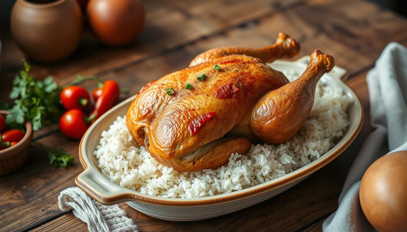 old fashioned baked chicken with rice and pimentos recipe