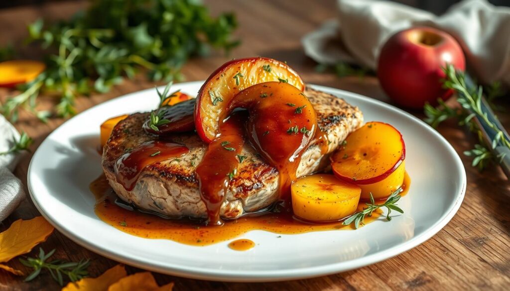 pork chop with roasted apples