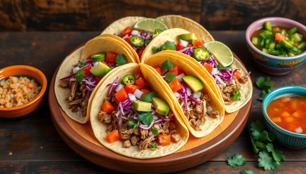 pork tacos with fresh toppings