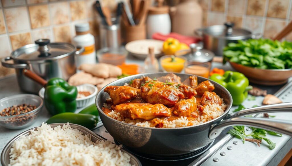 Smothered Chicken and Rice Cooking Process