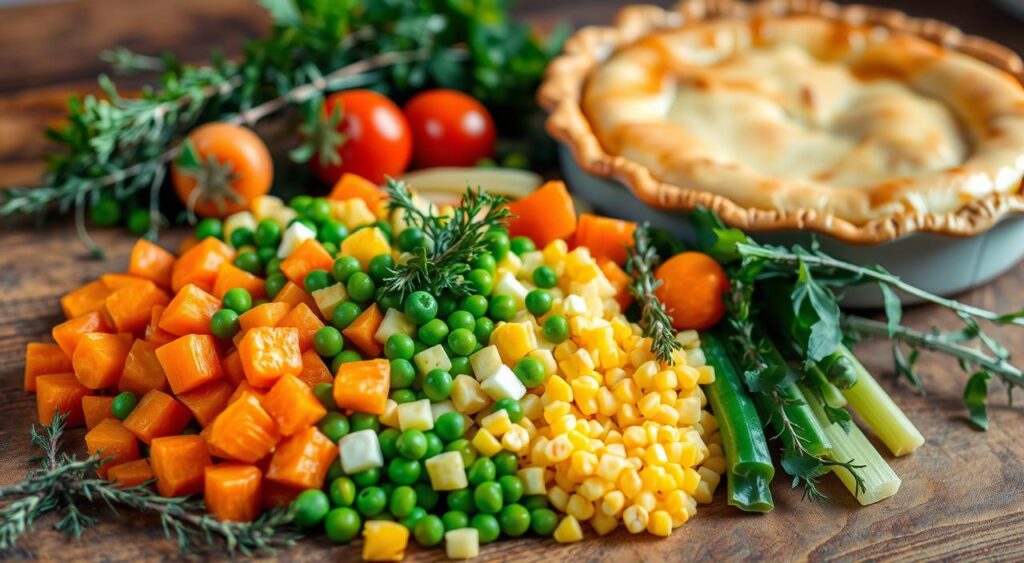 Vegetable-packed pot pie ingredients