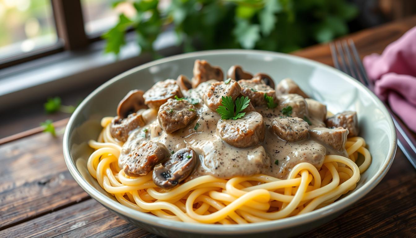 vegan beef stroganoff